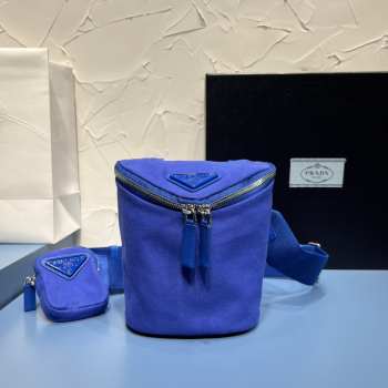 Prada canvas shoulder bag in blue 21x15x15cm