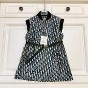 Belted Dress Blue Technical Taffeta Jacquard with Dior Oblique Motif For Kids - 1