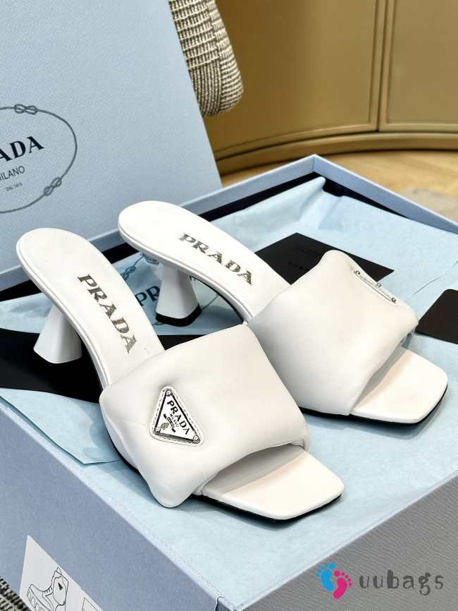 Prada Padded Heeled Mules in White 5cm - 1