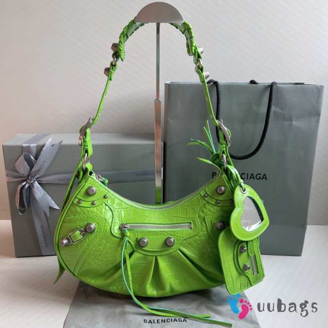 Balenciaga Le Cagole Croc-embossed Leather Bag In Green 33x16x8cm - 1