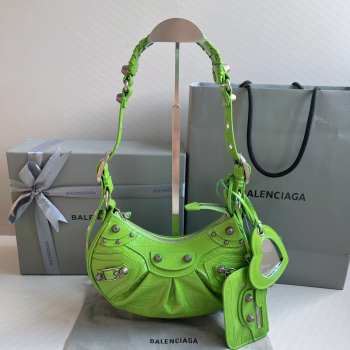 Balenciaga Le Cagole Croc-embossed Leather Bag In Green 26x16x10cm