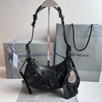 Balenciaga Le Cagole Croc-embossed Leather Bag In Balck 26x16x10cm