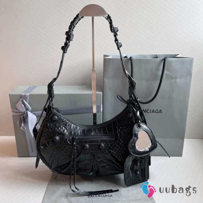 Balenciaga Le Cagole Croc-embossed Leather Bag In Black 33x16x8cm - 1