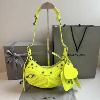 Balenciaga Le Cagole Lime Green Leather Shoulder Bag 26x16x6cm