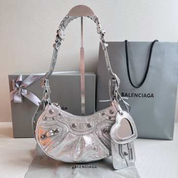 Balenciaga Le Cagole Leather Bag In Silver 26x16x10cm