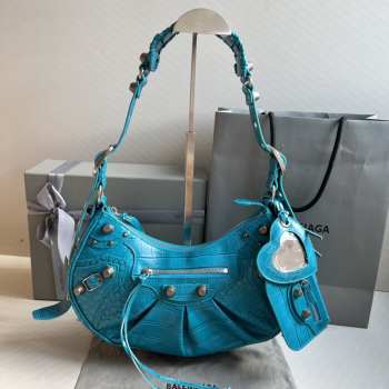 Balenciaga Le Cagole In Blue Leather Shoulder Bag 33x16x8cm