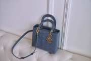 Dior lady patent leather bag in blue 24cm - 6