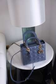 Dior lady patent leather bag in blue 24cm - 2