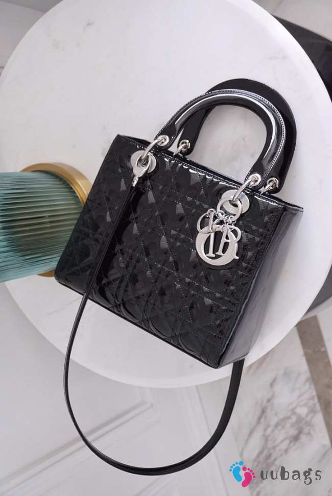 Dior lady patent leather bag in black 24cm - 1