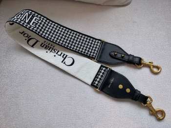 Dior Strap with Ring Black and White '30 Montaigne' Houndstooth Embroidery 95x6cm 