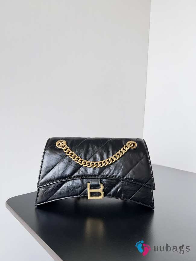 Balenciaga crush XS chain bag quilted in black crushed calfskin, aged-gold hardware - 1