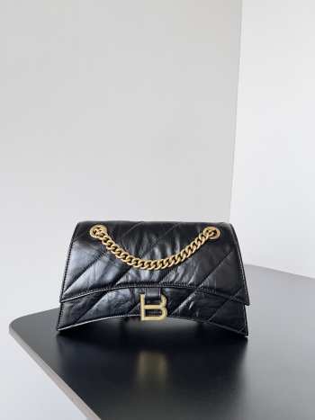 Balenciaga crush XS chain bag quilted in black crushed calfskin, aged-gold hardware