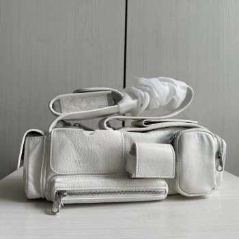 Balenciaga Superbusy XS Sling Bag in white Arena lambskin, aged-silver hardware