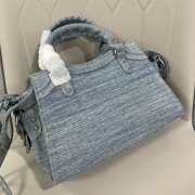 Balenciaga Neo Cagole City Handbag in blue washed and frayed denim, aged-silver hardware with rhinestones - 6