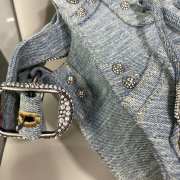 Balenciaga Neo Cagole City Handbag in blue washed and frayed denim, aged-silver hardware with rhinestones - 3