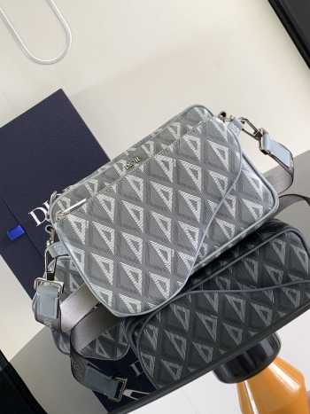 Dior Saddle Triple Pouch Gray CD Diamond Canvas 23.3x16.5x4.3cm