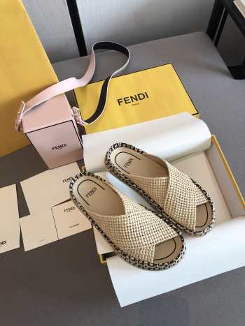 Fendi Reflections Slides FF Motif Riffia Beige 