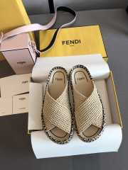 Fendi Reflections Slides FF Motif Riffia Beige  - 5