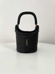 YSL Gaby Bucket Bag With Flap Top In Black Lambskin 19x17x15cm - 1