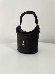 YSL Gaby Bucket Bag With Flap Top In Black Lambskin 19x17x15cm - 5