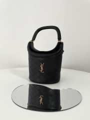 YSL Gaby Bucket Bag With Flap Top In Black Lambskin 19x17x15cm - 4