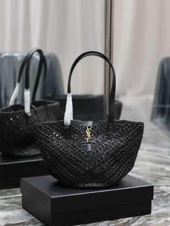 YSL Panier Large Black Tote Bag In Raffia 38x20x21cm