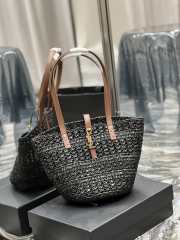 YSL Panier Large Black Tote Bag In Raffia With Brown Handle 42×20×22cm - 6