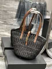 YSL Panier Large Black Tote Bag In Raffia With Brown Handle 42×20×22cm - 3