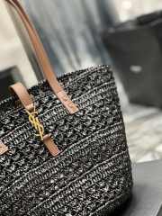 YSL Panier Large Black Tote Bag In Raffia With Brown Handle 42×20×22cm - 4