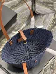 YSL Panier Large Blue Tote Bag In Raffia With Brown Handle 42×20×22cm - 2