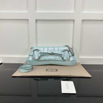 Gucci Horsebit Chain bag in blue variation with a shiny silver-toned Double G hardware