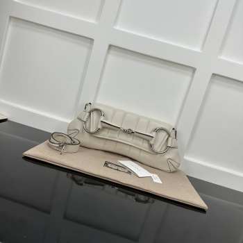 Gucci Horsebit Chain Bag In White 38x15x16cm