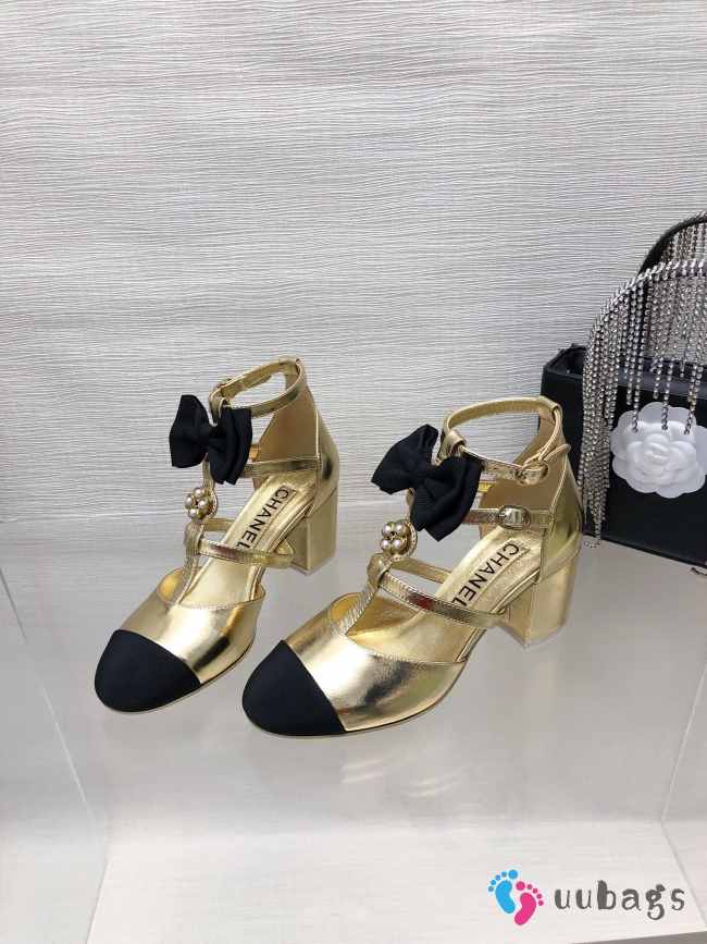 Chanel bow high heel In gold metallic 6.5cm - 1