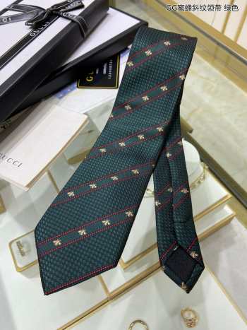 Gucci Bee Web Striped Silk Wool Tie In Green