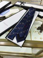 Gucci Bee Web Striped Silk Wool Tie In Navy Blue - 5