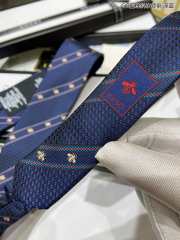 Gucci Bee Web Striped Silk Wool Tie In Navy Blue - 4