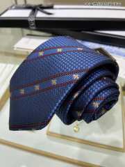 Gucci Bee Web Striped Silk Wool Tie In Blue - 2