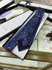 Gucci Bee Web Striped Silk Wool Tie In Blue - 4