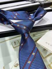 Gucci Bee Web Striped Silk Wool Tie In Blue - 5