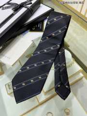 Gucci Bee Web Striped Silk Wool Tie In Black - 1