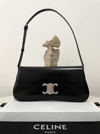 Celine Lola Black Bag In Shiny Calfskin Blanc De Blanc 28x12x5cm