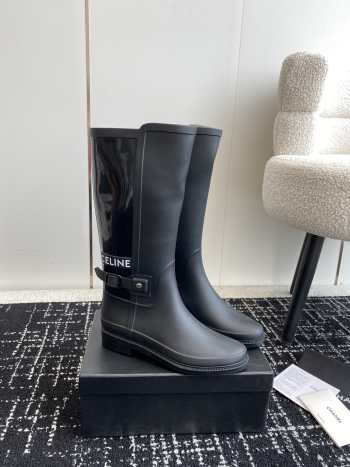 Chanel calf-high waterproof boots black 