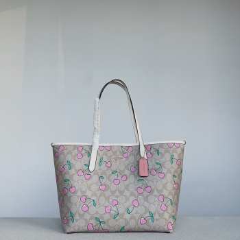 Coach City Tote In Signature Canvas With Heart Cherry Print Bag 34x29x11cm