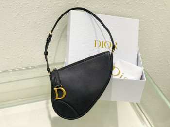 Dior Saddle Rodeo Pouch Bag Black Goatskin 20x15x4cm