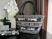 Dior Hat Basket Bag  White and Black Butterfly Bandana Embroidery 35x20.5x11cm - 4