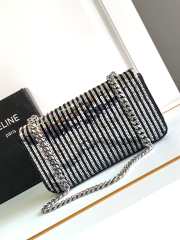 Celine Chain Bag Claude In Satin With Striped Sequins Silver 20.5x11.5x4cm - 3