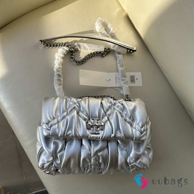 Tory Burch mini Kira ruched shoulder bag in silver 26x17x8cm - 1