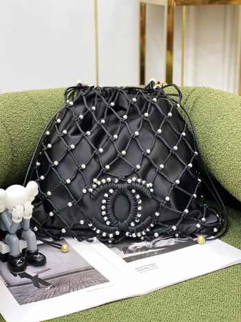 Chanel S22 Coco Pearl Shopping Tote Bag In Black 38x36x5cm