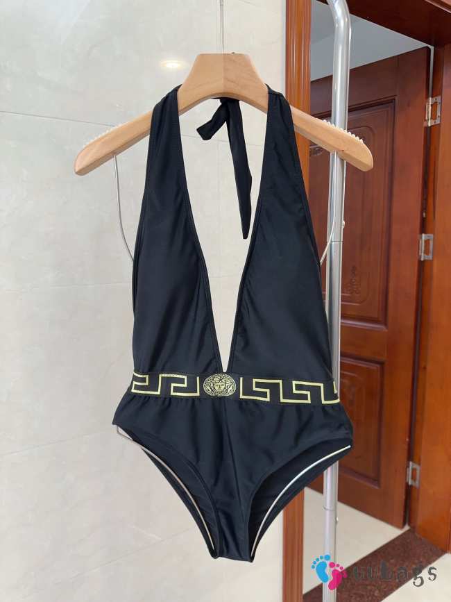 Versace Black Greca Border One-Peice Swimsuit - 1