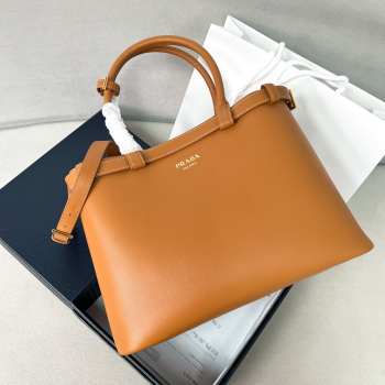 Prada Buckle medium leather handbag with double belt tan 35x25x14cm